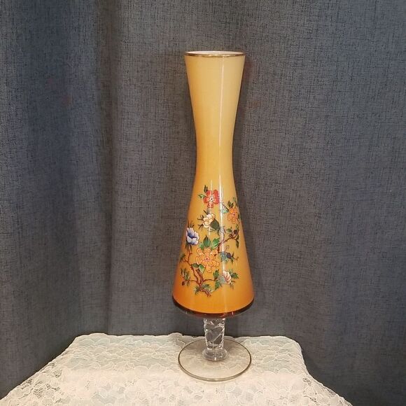 Vintage Art Glass Vase Yellow 12.5" - Picture 1 of 11